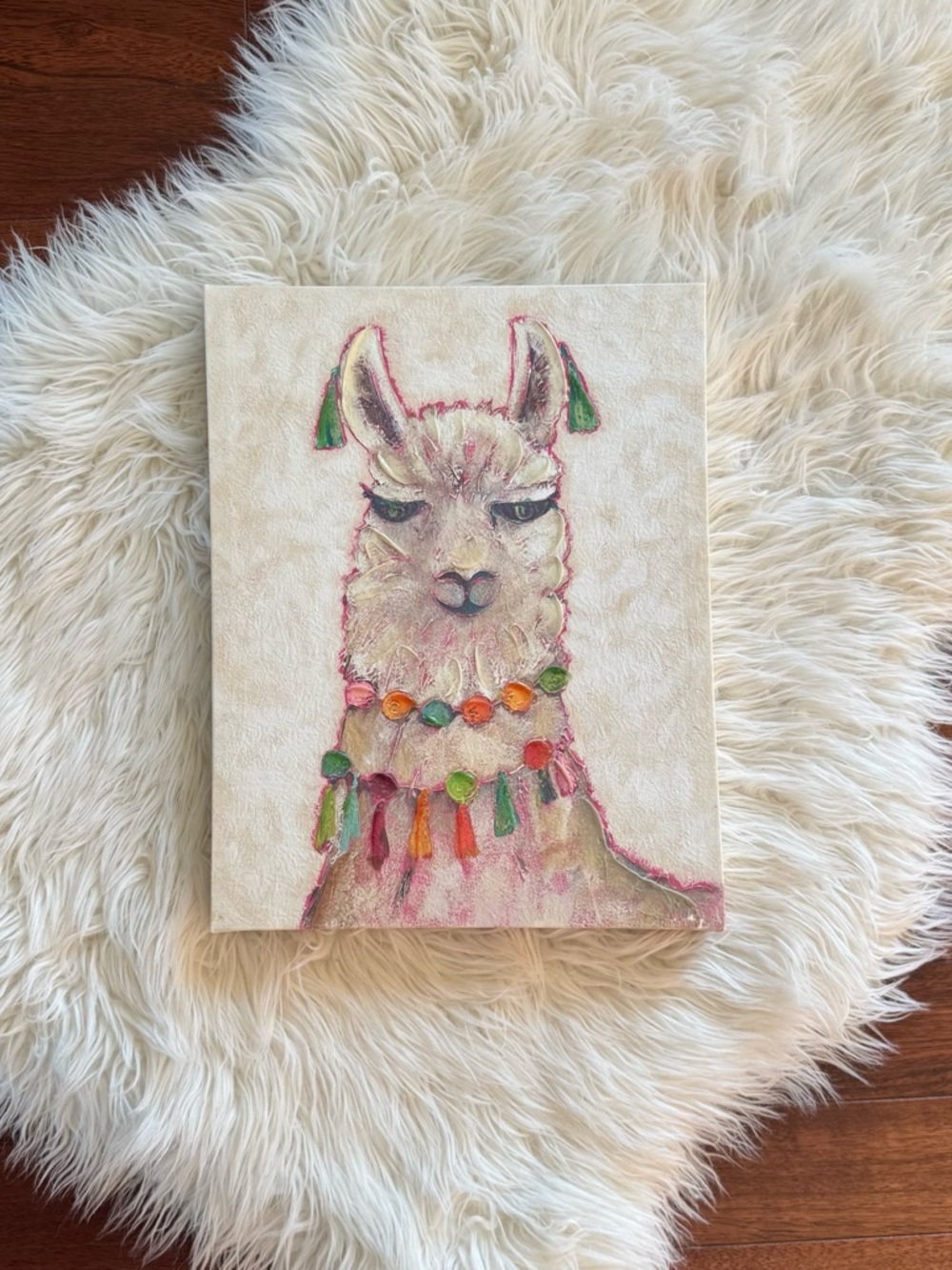 Llama wall art painting boho style 14”x11”